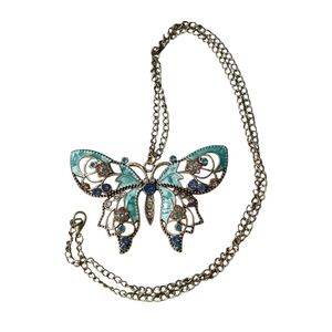 Chic Butterfly Pendant Necklace in Teal and Gold